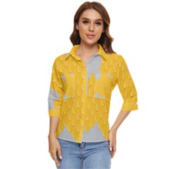 Hexagons Yellow Honeycomb Hive Bee Hive Pattern Women s Quarter Sleeve Pocket Shirt