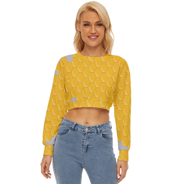 Hexagons Yellow Honeycomb Hive Bee Hive Pattern Lightweight Long Sleeve Sweatshirt