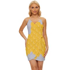 Hexagons Yellow Honeycomb Hive Bee Hive Pattern Wrap Tie Front Dress by artworkshop