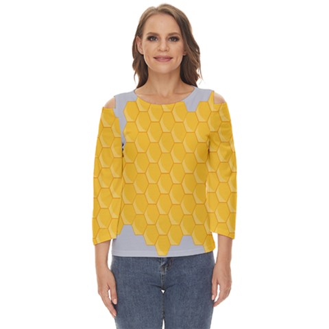 Hexagons Yellow Honeycomb Hive Bee Hive Pattern Cut Out Wide Sleeve Top by artworkshop