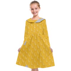 Hexagons Yellow Honeycomb Hive Bee Hive Pattern Kids  Midi Sailor Dress by artworkshop