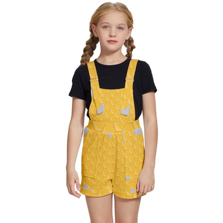 Hexagons Yellow Honeycomb Hive Bee Hive Pattern Kids  Short Overalls