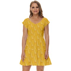 Hexagons Yellow Honeycomb Hive Bee Hive Pattern Short Sleeve Tiered Mini Dress by artworkshop