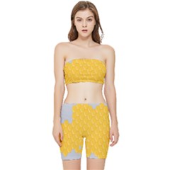 Hexagons Yellow Honeycomb Hive Bee Hive Pattern Stretch Shorts And Tube Top Set