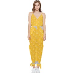 Hexagons Yellow Honeycomb Hive Bee Hive Pattern Sleeveless Tie Ankle Chiffon Jumpsuit