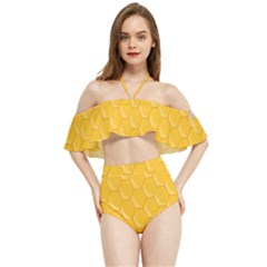 Hexagons Yellow Honeycomb Hive Bee Hive Pattern Halter Flowy Bikini Set 