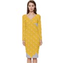 Hexagons Yellow Honeycomb Hive Bee Hive Pattern Long Sleeve V-Neck Bodycon Dress  View1