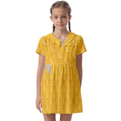 Hexagons Yellow Honeycomb Hive Bee Hive Pattern Kids  Asymmetric Collar Dress by artworkshop