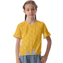 Hexagons Yellow Honeycomb Hive Bee Hive Pattern Kids  Cuff Sleeve Scrunch Bottom Tee