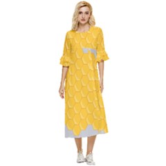 Hexagons Yellow Honeycomb Hive Bee Hive Pattern Double Cuff Midi Dress