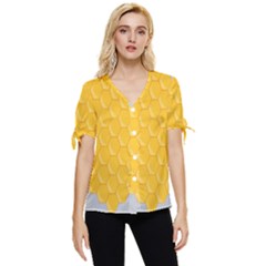 Hexagons Yellow Honeycomb Hive Bee Hive Pattern Bow Sleeve Button Up Top by artworkshop