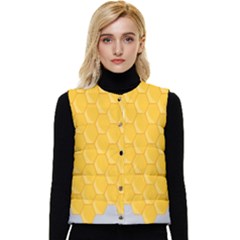 Hexagons Yellow Honeycomb Hive Bee Hive Pattern Women s Short Button Up Puffer Vest