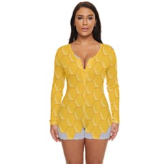 Hexagons Yellow Honeycomb Hive Bee Hive Pattern Long Sleeve Boyleg Swimsuit