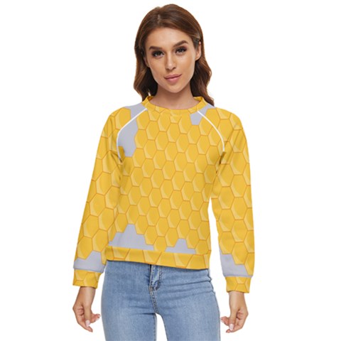 Hexagons Yellow Honeycomb Hive Bee Hive Pattern Women s Long Sleeve Raglan Tee by artworkshop