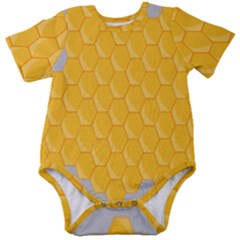 Hexagons Yellow Honeycomb Hive Bee Hive Pattern Baby Short Sleeve Onesie Bodysuit by artworkshop