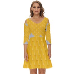 Hexagons Yellow Honeycomb Hive Bee Hive Pattern Shoulder Cut Out Zip Up Dress by artworkshop