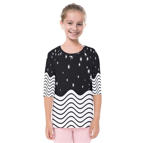 Black And White Waves And Stars Abstract Backdrop Clipart Kids  Quarter Sleeve Raglan Tee by Amaryn4rt