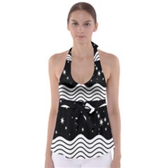 Black And White Waves And Stars Abstract Backdrop Clipart Babydoll Tankini Top by Amaryn4rt