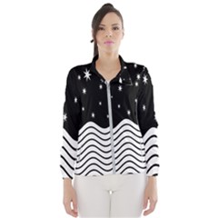 Black And White Waves And Stars Abstract Backdrop Clipart Women s Windbreaker by Amaryn4rt