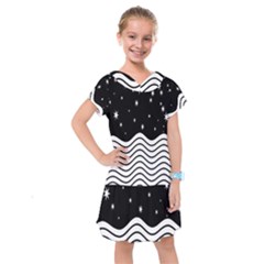 Black And White Waves And Stars Abstract Backdrop Clipart Kids  Drop Waist Dress by Amaryn4rt