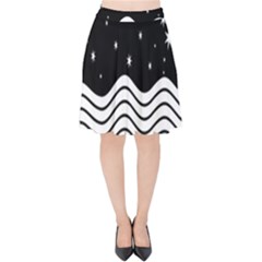 Black And White Waves And Stars Abstract Backdrop Clipart Velvet High Waist Skirt by Amaryn4rt