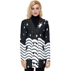 Black And White Waves And Stars Abstract Backdrop Clipart Button Up Hooded Coat  by Amaryn4rt