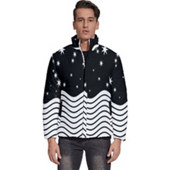 Black And White Waves And Stars Abstract Backdrop Clipart Men s Puffer Bubble Jacket Coat by Amaryn4rt