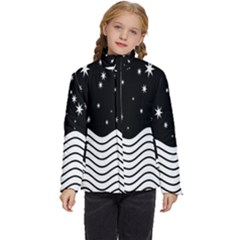 Black And White Waves And Stars Abstract Backdrop Clipart Kids  Puffer Bubble Jacket Coat by Amaryn4rt