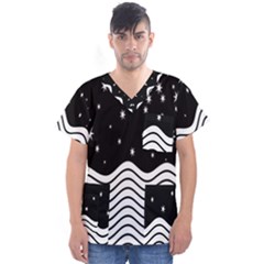 Black And White Waves And Stars Abstract Backdrop Clipart Men s V-neck Scrub Top