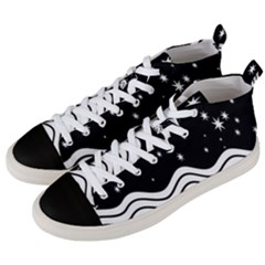 Black And White Waves And Stars Abstract Backdrop Clipart Men s Mid-top Canvas Sneakers by Amaryn4rt