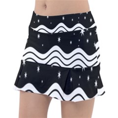 Black And White Waves And Stars Abstract Backdrop Clipart Classic Tennis Skirt by Amaryn4rt