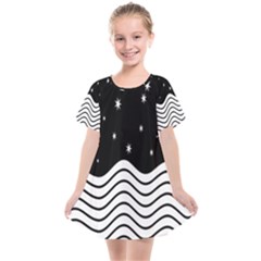 Black And White Waves And Stars Abstract Backdrop Clipart Kids  Smock Dress by Amaryn4rt