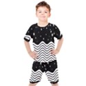 Black And White Waves And Stars Abstract Backdrop Clipart Kids  Tee and Shorts Set View1