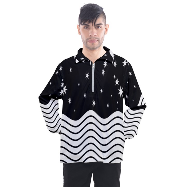 Black And White Waves And Stars Abstract Backdrop Clipart Men s Half Zip Pullover