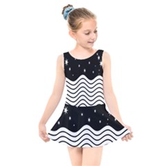 Black And White Waves And Stars Abstract Backdrop Clipart Kids  Skater Dress Swimsuit by Amaryn4rt