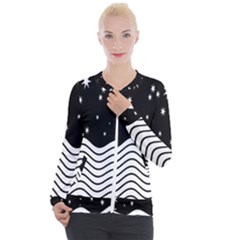 Black And White Waves And Stars Abstract Backdrop Clipart Casual Zip Up Jacket by Amaryn4rt