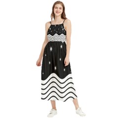 Black And White Waves And Stars Abstract Backdrop Clipart Boho Sleeveless Summer Dress