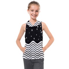 Black And White Waves And Stars Abstract Backdrop Clipart Kids  Sleeveless Hoodie by Amaryn4rt