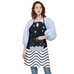 Black And White Waves And Stars Abstract Backdrop Clipart Pocket Apron by Amaryn4rt