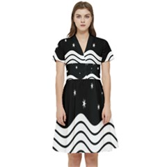 Black And White Waves And Stars Abstract Backdrop Clipart Short Sleeve Waist Detail Dress by Amaryn4rt