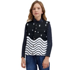 Black And White Waves And Stars Abstract Backdrop Clipart Kid s Short Button Up Puffer Vest	 by Amaryn4rt