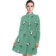 Pandas Pattern Long Sleeve Chiffon Shirt Dress by artworkshop