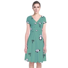 Pandas Pattern Short Sleeve Front Wrap Dress by artworkshop