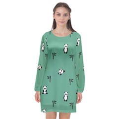 Pandas Pattern Long Sleeve Chiffon Shift Dress  by artworkshop