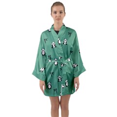 Pandas Pattern Long Sleeve Satin Kimono by artworkshop