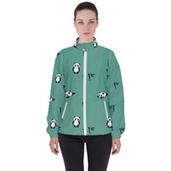 Pandas Pattern Women s High Neck Windbreaker by artworkshop