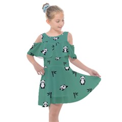 Pandas Pattern Kids  Shoulder Cutout Chiffon Dress by artworkshop