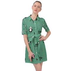 Pandas Pattern Belted Shirt Dress by artworkshop