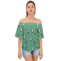 Pandas Pattern Off Shoulder Short Sleeve Top by artworkshop