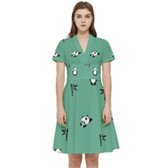 Pandas Pattern Short Sleeve Waist Detail Dress